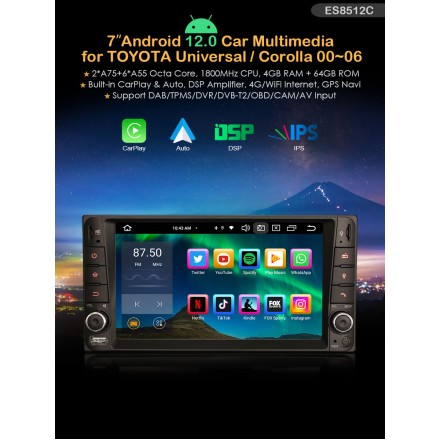 Erisin ES8512C 7" Android 14 за Toyota