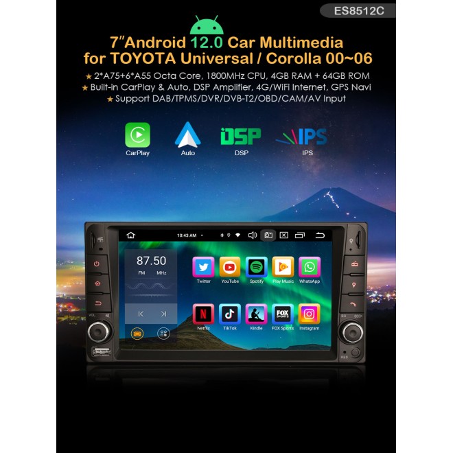 Erisin ES8512C 7" Android 14 за Toyota