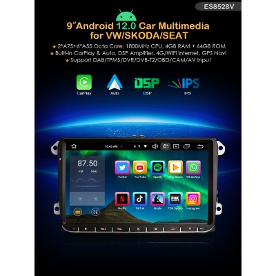 Erisin ES8528V 9" Android 14 за VW / Skoda