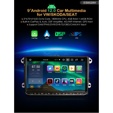 Erisin ES8528V 9" Android 14 за VW / Skoda