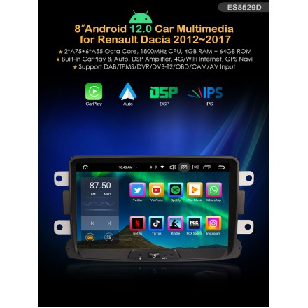 Erisin ES8529D 8" Android 12 за Dacia и Renault Erisin ES8529D 8" Android 12 за Dacia и Renault