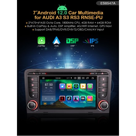 Erisin ES8547A 7" Android 14 за Audi A3