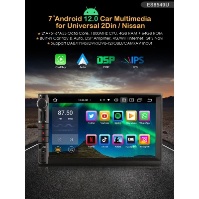 Erisin ES8549U 7" Android14, 2-DIN