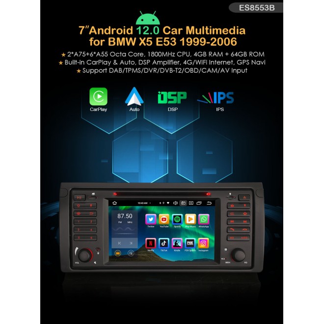 Erisin ES8553B с Android 14 за BMW X5 E53