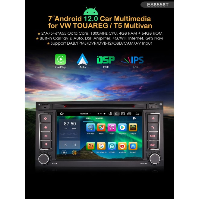 Erisin ES8556T 7" Android 14 за VW TOUAREG
