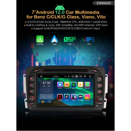 Erisin ES8563C 7" Android 14 за Mercedes C-class, CLK и др.