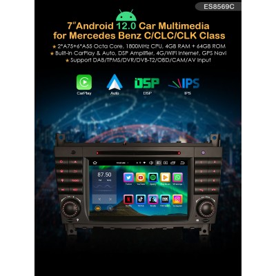 Erisin ES8569C 7" Andorid 14 за Mercedes C-class, CLK, CLC